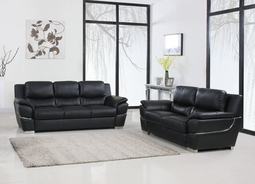 Two Piece Black Leather Five Person Sofa and Loveseat Set 8 Two Piece Black Leather Five Person Sofa and Loveseat Set - Image 8