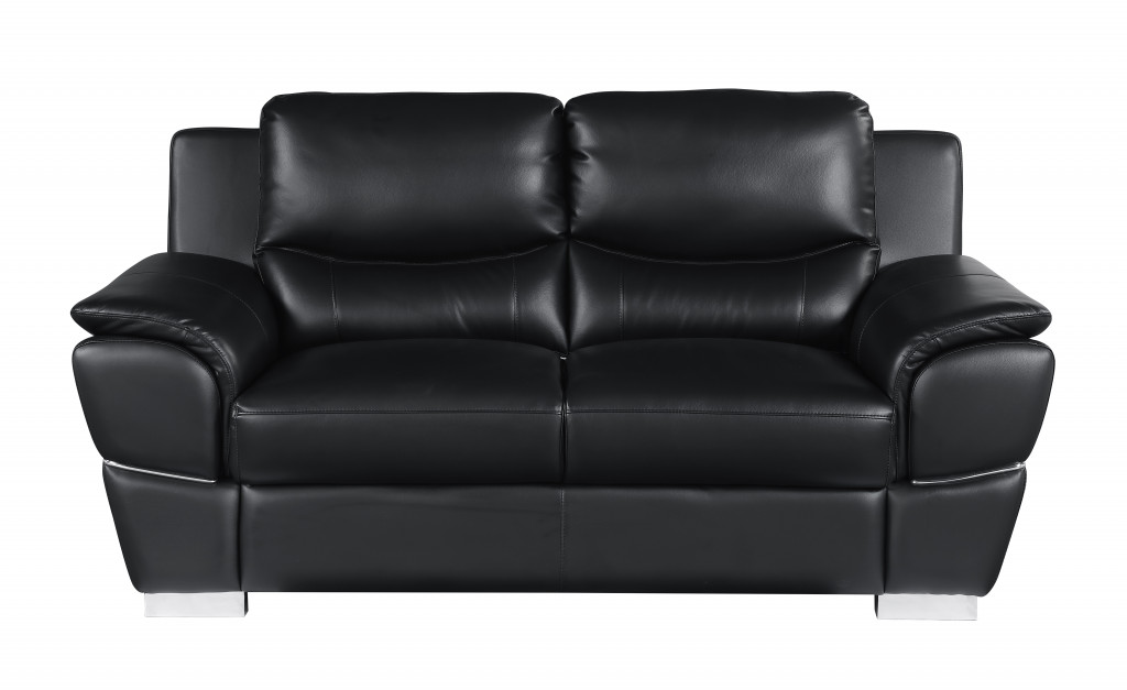 Two Piece Black Leather Five Person Sofa and Loveseat Set 1 Two Piece Black Leather Five Person Sofa and Loveseat Set