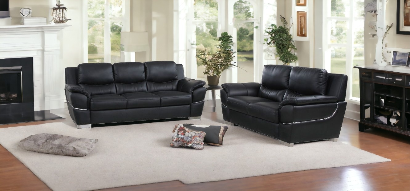 Two Piece Black Leather Five Person Sofa and Loveseat Set 2 Two Piece Black Leather Five Person Sofa and Loveseat Set - Image 2