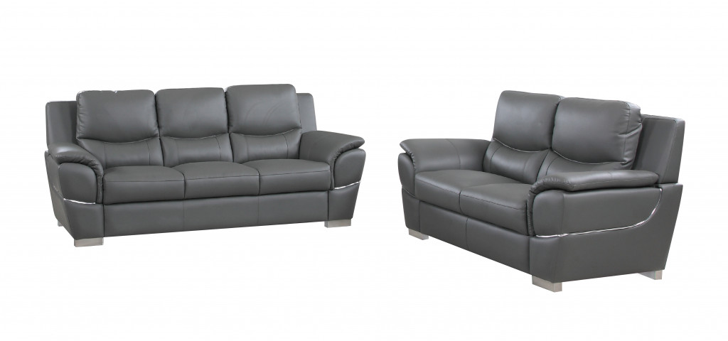 Two Piece Gray Leather Seating Set with Loveseat, Seats Five 4 Two Piece Gray Leather Seating Set with Loveseat, Seats Five - Image 4