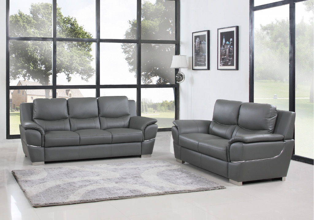 Two Piece Gray Leather Seating Set with Loveseat, Seats Five 8 Two Piece Gray Leather Seating Set with Loveseat, Seats Five - Image 8
