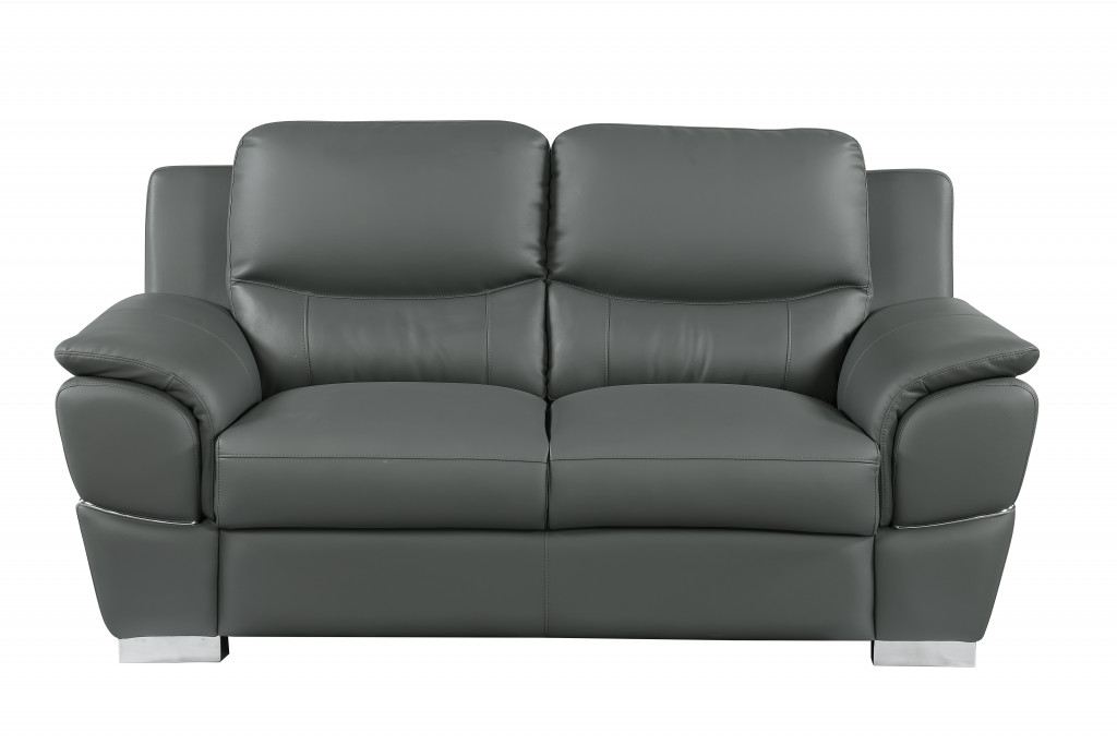 Two Piece Gray Leather Seating Set with Loveseat, Seats Five 1 Two Piece Gray Leather Seating Set with Loveseat, Seats Five