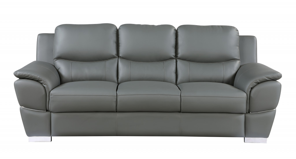 Two Piece Gray Leather Seating Set with Loveseat, Seats Five 3 Two Piece Gray Leather Seating Set with Loveseat, Seats Five - Image 3