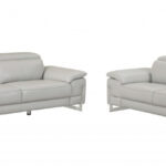 Light Gray Italian Leather 5-Person Sofa and Loveseat Set