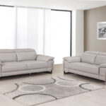 Light Gray Italian Leather 5-Person Sofa and Loveseat Set