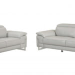 Light Gray Italian Leather 5-Person Sofa and Loveseat Set
