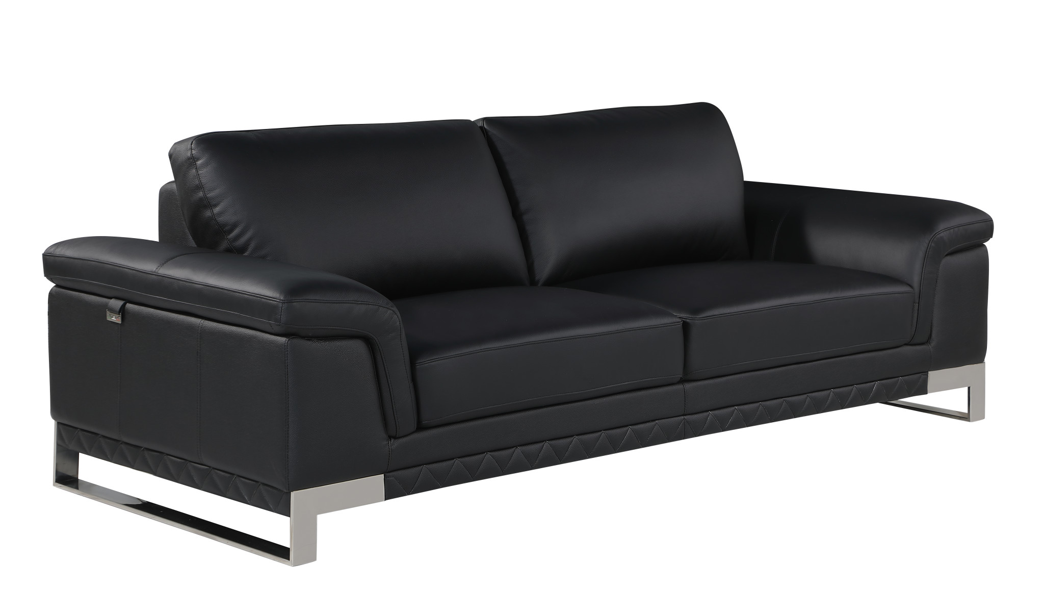 Two Piece Black Italian Leather Five Person Seating Set 11 Two Piece Black Italian Leather Five Person Seating Set