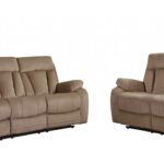 Two Piece Beige Microsuede Reclining Sofa and Loveseat Seating Set