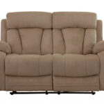 Two Piece Beige Microsuede Reclining Sofa and Loveseat Seating Set