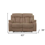 Two Piece Beige Microsuede Reclining Sofa and Loveseat Seating Set