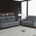 Gray Microsuede Reclining Sofa and Loveseat Set for 5