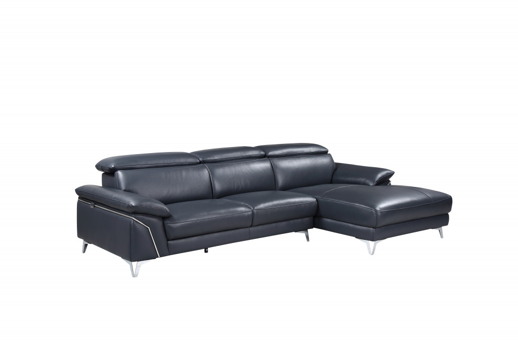 Navy Blue Italian Leather L-Shaped Sofa with Chaise Sectional 1 Navy Blue Italian Leather L-Shaped Sofa with Chaise Sectional