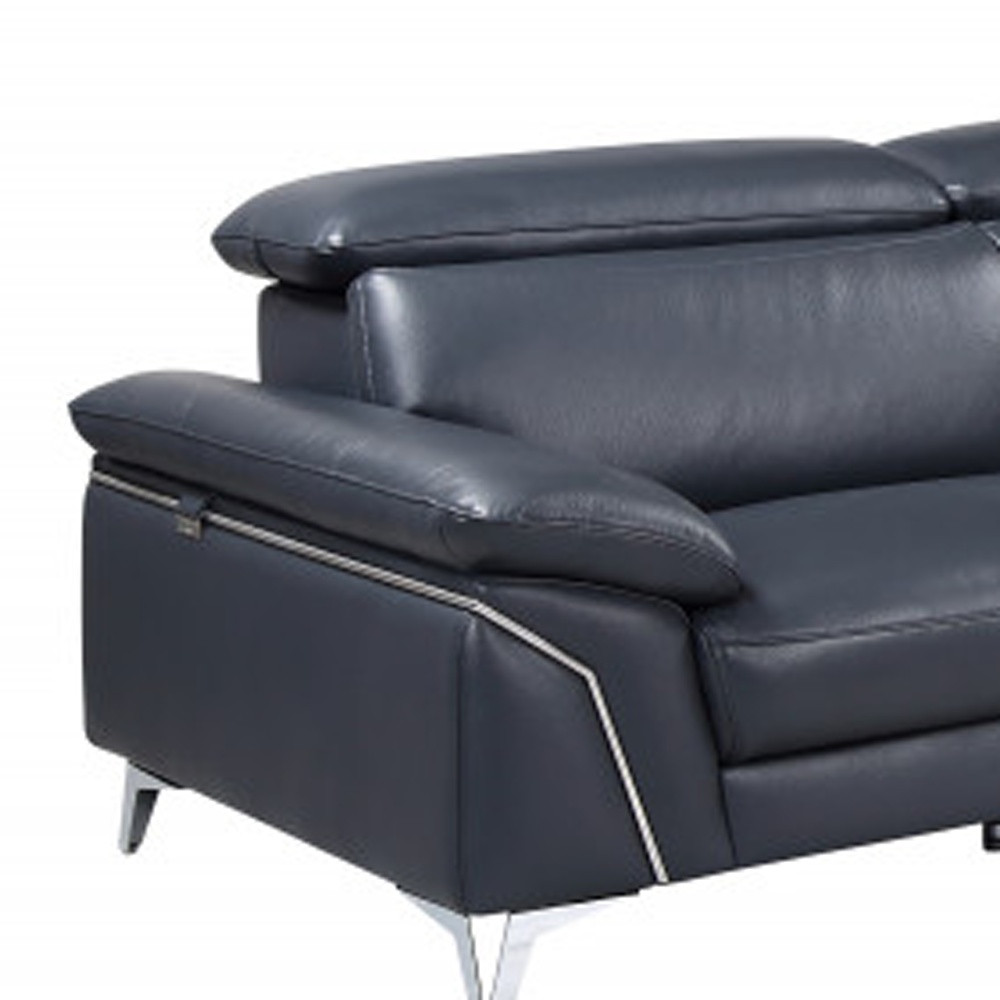 Navy Blue Italian Leather L-Shaped Sofa with Chaise Sectional 8 Navy Blue Italian Leather L-Shaped Sofa with Chaise Sectional - Image 8