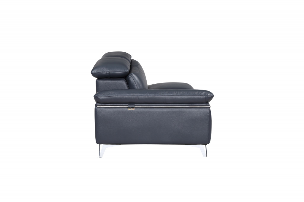 Navy Blue Italian Leather L-Shaped Sofa with Chaise Sectional 3 Navy Blue Italian Leather L-Shaped Sofa with Chaise Sectional - Image 3