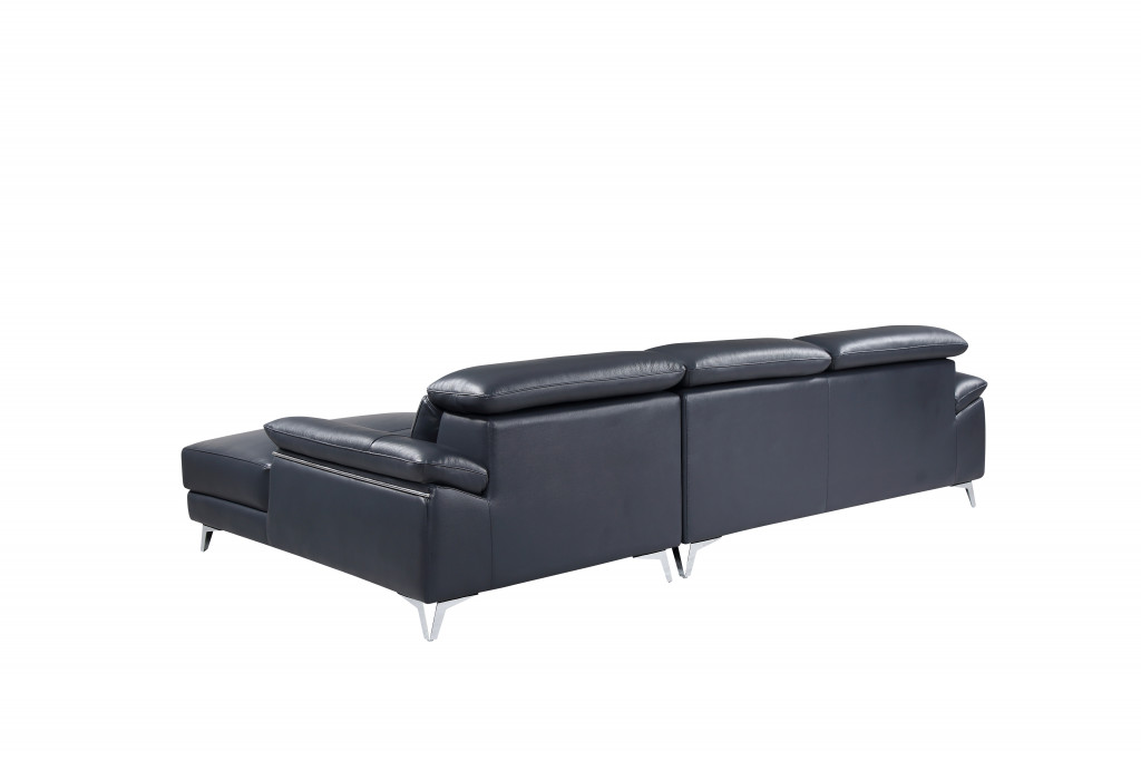 Navy Blue Italian Leather L-Shaped Sofa with Chaise Sectional 4 Navy Blue Italian Leather L-Shaped Sofa with Chaise Sectional - Image 4