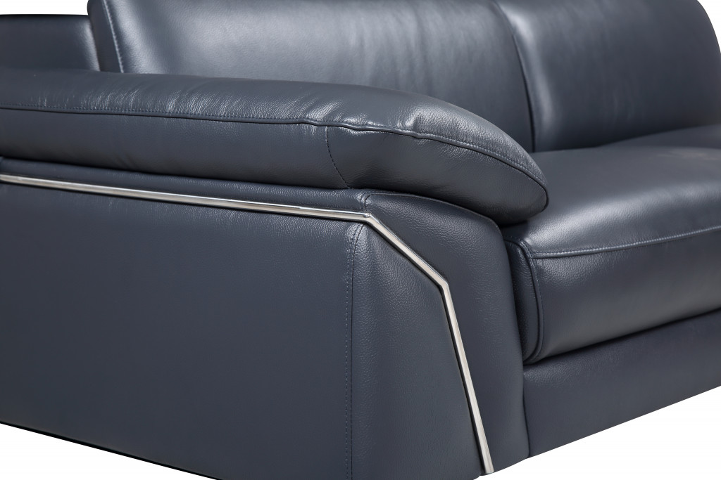 Navy Blue Italian Leather L-Shaped Sofa with Chaise Sectional 6 Navy Blue Italian Leather L-Shaped Sofa with Chaise Sectional - Image 6