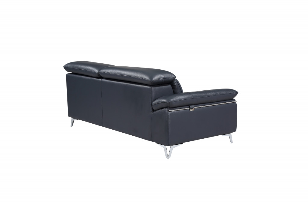 Navy Blue Italian Leather L-Shaped Sofa with Chaise Sectional 5 Navy Blue Italian Leather L-Shaped Sofa with Chaise Sectional - Image 5