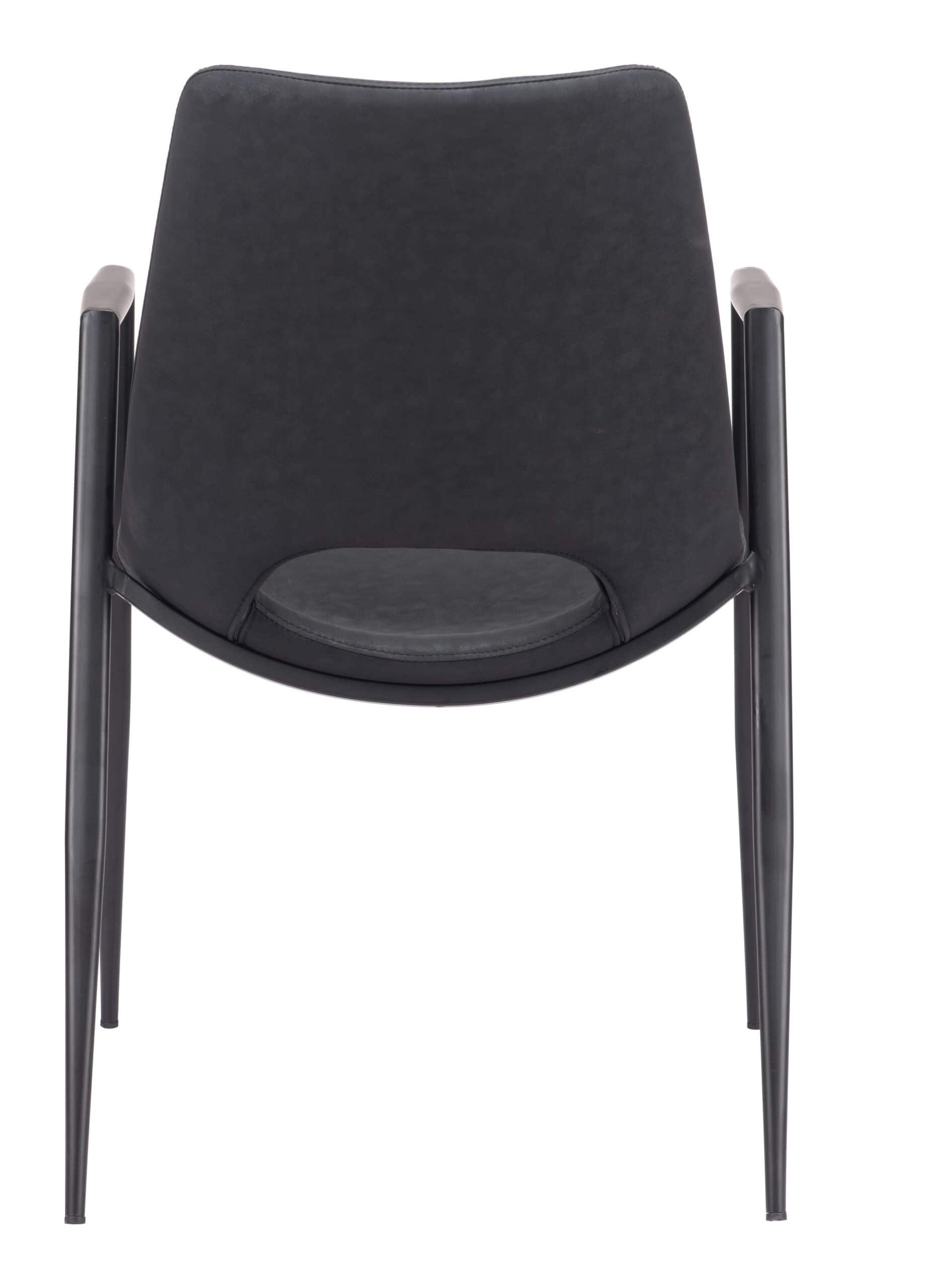 Black Faux Leather Dining Chair with Steel Frame and Armrests (Set of 2)