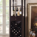 Modern Umber Wood Wine Cabinet with Lattice Rack and Drawer