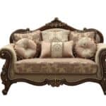 Velvet Paisley Loveseat with Toss Pillows Beige Gold Brown