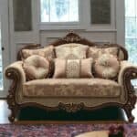 Velvet Paisley Loveseat with Toss Pillows Beige Gold Brown