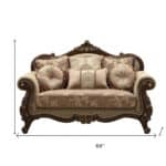 Velvet Paisley Loveseat with Toss Pillows Beige Gold Brown