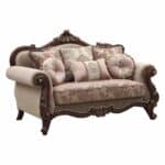 Velvet Paisley Loveseat with Toss Pillows Beige Gold Brown