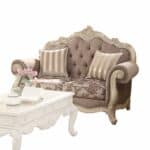 Gray and Off White Damask Chesterfield Loveseat with Toss Pillows