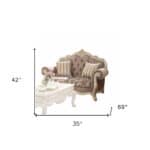 Gray and Off White Damask Chesterfield Loveseat with Toss Pillows