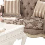 Gray and Off White Damask Chesterfield Loveseat with Toss Pillows