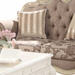 Gray and Off White Damask Chesterfield Loveseat with Toss Pillows