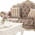Gray and Off White Damask Chesterfield Loveseat with Toss Pillows