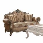 Brown Platinum Damask Chesterfield Loveseat with Rolled Arms 69-Inch