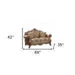 Brown Platinum Damask Chesterfield Loveseat with Rolled Arms 69-Inch