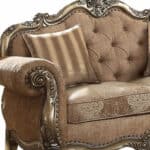 Brown Platinum Damask Chesterfield Loveseat with Rolled Arms 69-Inch
