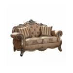 Brown Platinum Damask Chesterfield Loveseat with Rolled Arms 69-Inch
