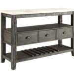 White Marble Gray Oak Wood Server with Metal Legs