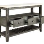 White Marble Gray Oak Wood Server with Metal Legs
