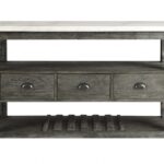 White Marble Gray Oak Wood Server with Metal Legs