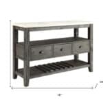 White Marble Gray Oak Wood Server with Metal Legs