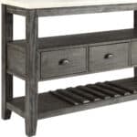 White Marble Gray Oak Wood Server with Metal Legs