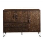 Walnut Black Industrial Wood and Metal Server with Storage