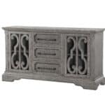 Natural Finish Solid Wood Server With Storage and Scrolled Motifs