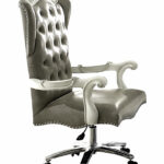 28 Inch Gray Faux Leather Tufted Swivel Adjustable Desk Chair