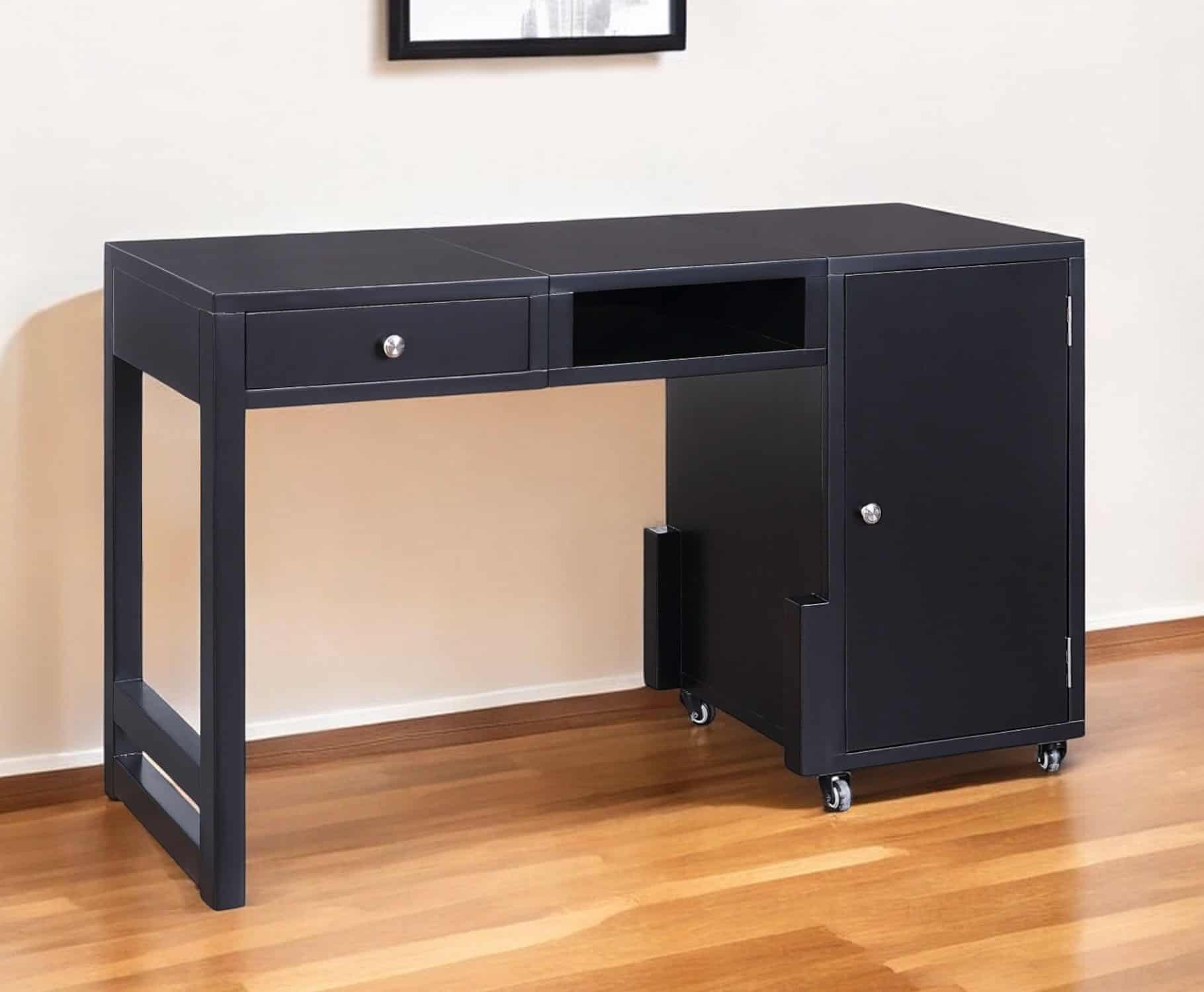 Black Rectangular Writing Desk with Storage Cabinets, 48 Inches Wide 1 Black Rectangular Writing Desk with Storage Cabinets, 48 Inches Wide