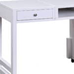 White Rectangular Writing Desk with Cabinets for Storage