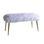 18" White and Gold Upholstered Faux Fur Bench 6 18" White and Gold Upholstered Faux Fur Bench