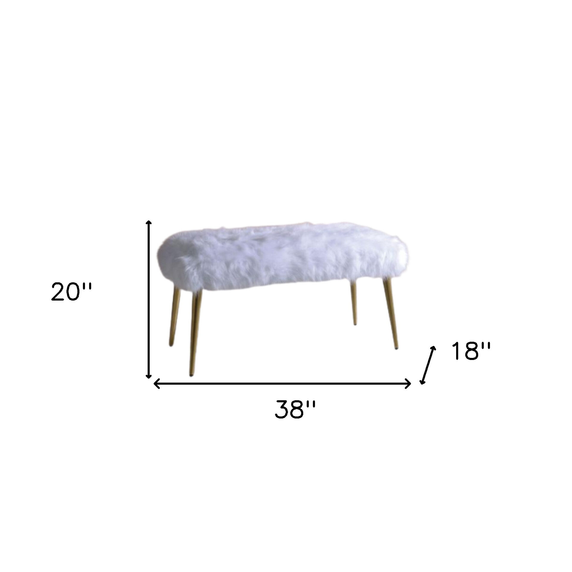 18" White and Gold Upholstered Faux Fur Bench 5 18" White and Gold Upholstered Faux Fur Bench - Image 5