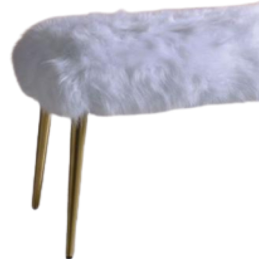 18" White and Gold Upholstered Faux Fur Bench 4 18" White and Gold Upholstered Faux Fur Bench - Image 4