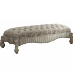 28" Ivory Upholstered Bone White Poly Resin Tufted Bench 6 28" Ivory Upholstered Bone White Poly Resin Tufted Bench